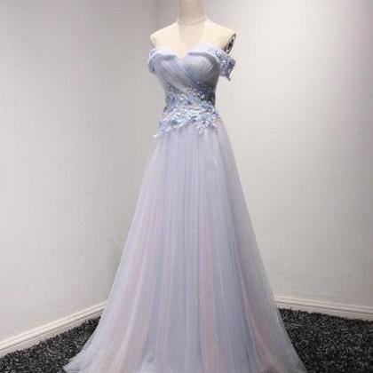 Light Blue Tulle Strapless Long Prom Dress,..