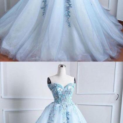 Light Blue Party Dress, Tulle Lace Prom Dress,..
