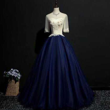 Elegant, Navy Blue Prom Dresses Ball Gown ,lace..