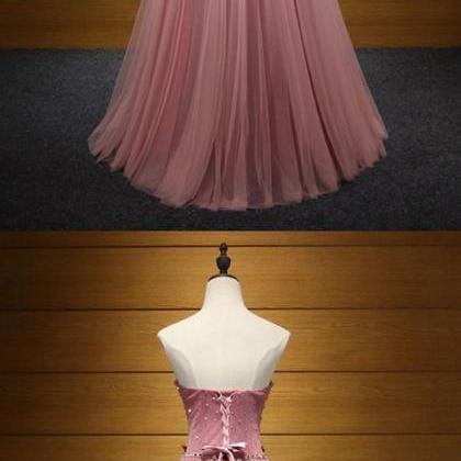 Princess Long Pink, Prom Dress, Strapless With..