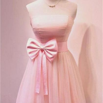 Girly Simple Short ,pink Strapless Homecoming..