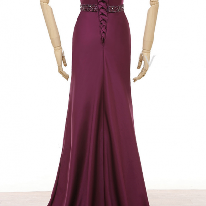 Purple Dress ,pearl Crystal Neck ,satin Evening..