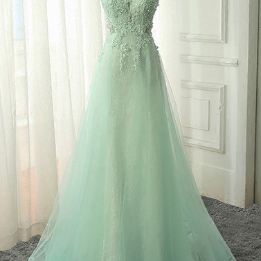 Long Lace Prom Dresses ,a Line Tulle Evening..