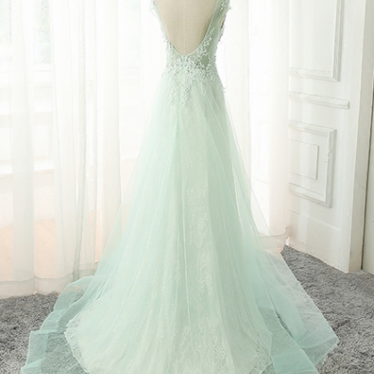 Long Lace Prom Dresses ,a Line Tulle Evening..
