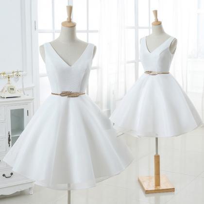 Cute White, V Neck Short Prom Dress,homecoming..
