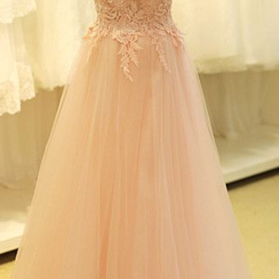 Light Pink Prom Dress,tulle Prom Dresses,scoop..