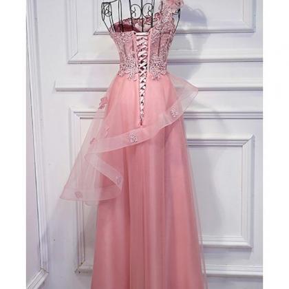 Super Cute Pink ,one Shoulder Prom Dress, Long..