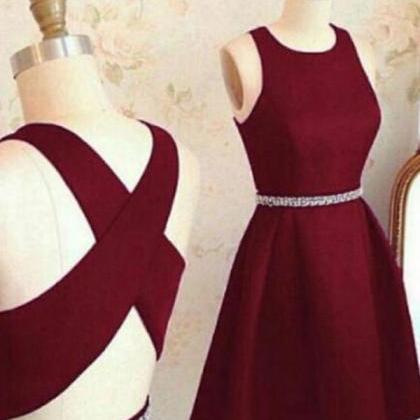 Burgundy Red Stain ,short Homecoming Dresses,..