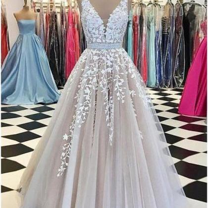 V Neckline Wedding Dress ,floor Length ,deep V..