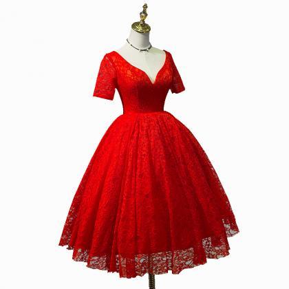 Charming Lace Red Homecoming Dress, Vintage Style..