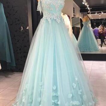 Sexy Tulle Prom Dresses, Baby Blue Prom..