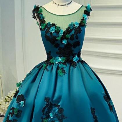 Vintage Sheer Short Prom Dress,appliques..