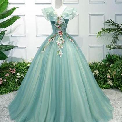 Custom Made 3d Flower Appliques Prom Dress,sexy V..