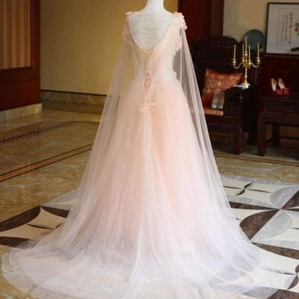 Pink Tulle Customize Long 3d Lace Flower Evening..