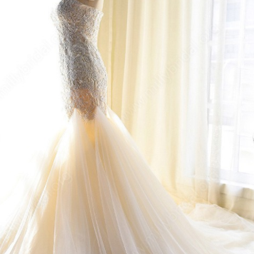 Strapless Sweetheart Lace Appliqués Tulle Mermaid..