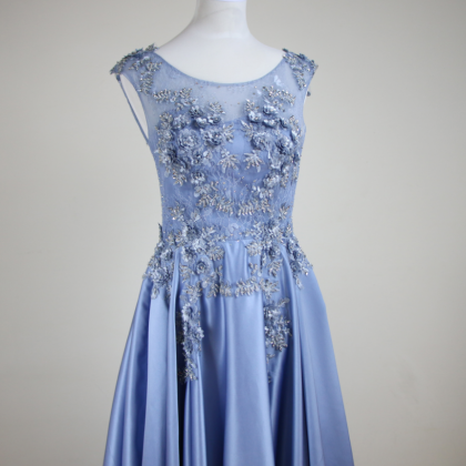 Appliques Lace 3d Flower Blue! Sleeveless Dress,..
