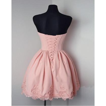 Strapless Sweetheart Short Pink Homecoming Dress..