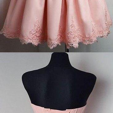 Strapless Sweetheart Short Pink Homecoming Dress..