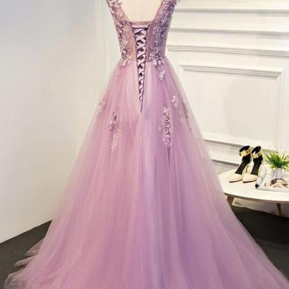 A Line Lace O Neck Tulle Evening Gowns,applique..