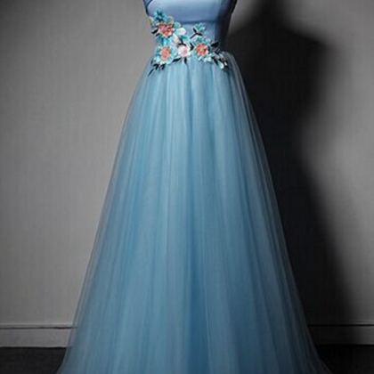 Blue Tulle Party Dress Sweetheart Evening Gown..