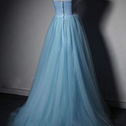 Blue Tulle Party Dress Sweetheart Evening Gown..