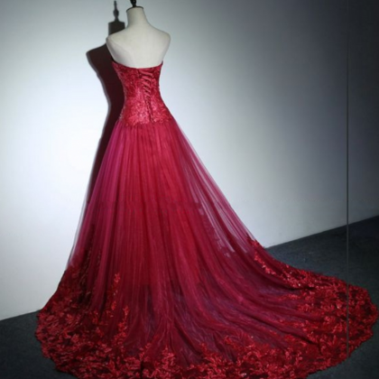 Red Long Lace Prom Dresses For Graduation..