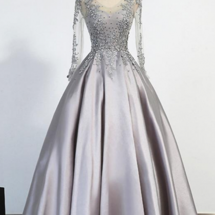Long Sleeve Prom Dresses Elegant Sliver Evening..