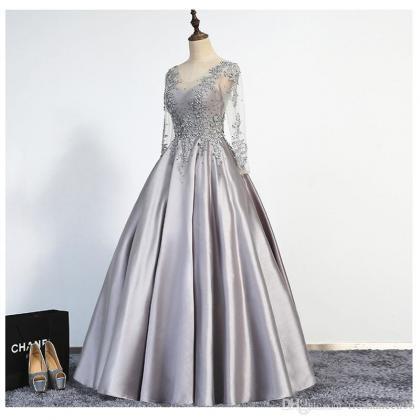 Long Sleeve Prom Dresses Elegant Sliver Evening..