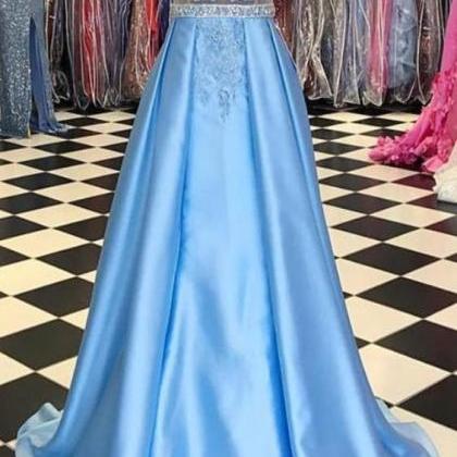 Sexy Sleeveless A Line Blue Prom Dresses For..