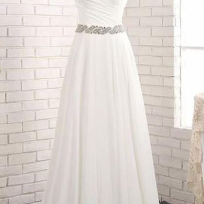 Cute White Chiffon Prom Dress With Straps,..