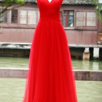 Pretty Red Tulle Long Sweetheart Open Back Prom..