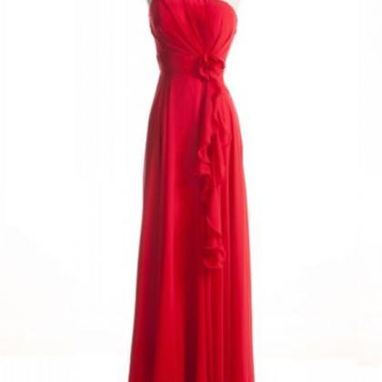 Red One Shoulder Chiffon Bridesmaid Dress Evening..