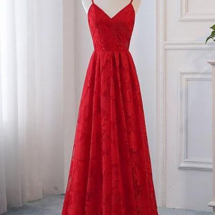 Beautiful Red Straps Lace V-neckline Prom Dress,..