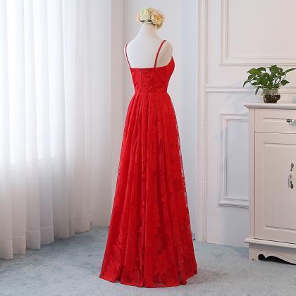 Beautiful Red Straps Lace V-neckline Prom Dress,..