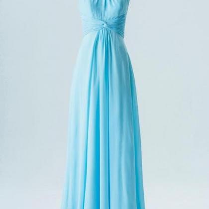 Blue Halter Floor Length Bridesmaid Dresses,open..