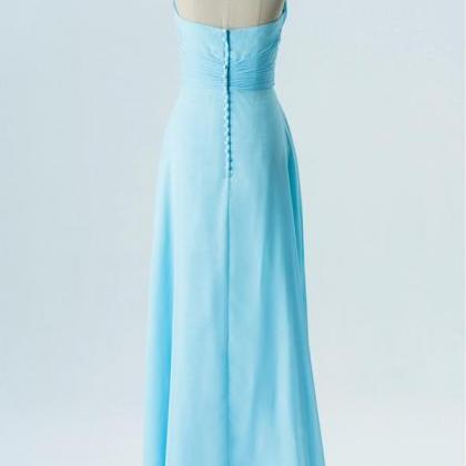 Blue Halter Floor Length Bridesmaid Dresses,open..