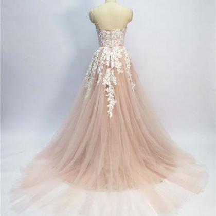 Champagne Pink Tulle Spaghetti Straps Sexy Long..