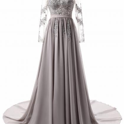 A-line O-neck Long Sleeves Floor Length Lace..