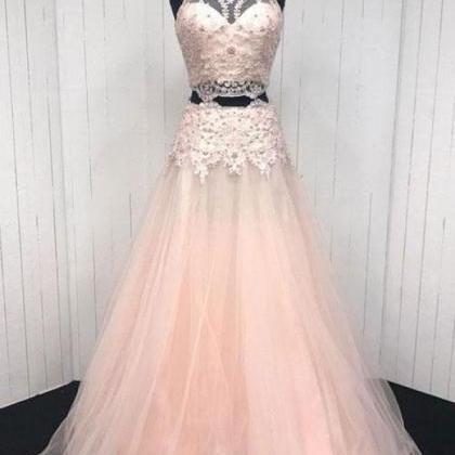 Two Pieces Prom Dresses, Prom Dresses Lace, Long..