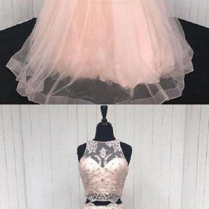 Two Pieces Prom Dresses, Prom Dresses Lace, Long..