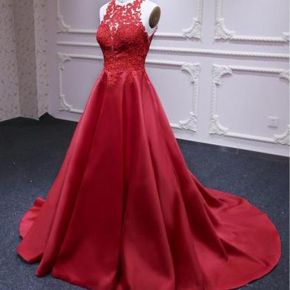 Red Satin Strapless Long Customize Formal Prom..