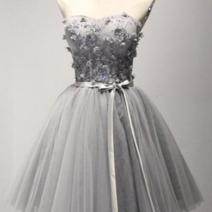 Light Gray Homecoming Dress Sweetheart Hand-made..