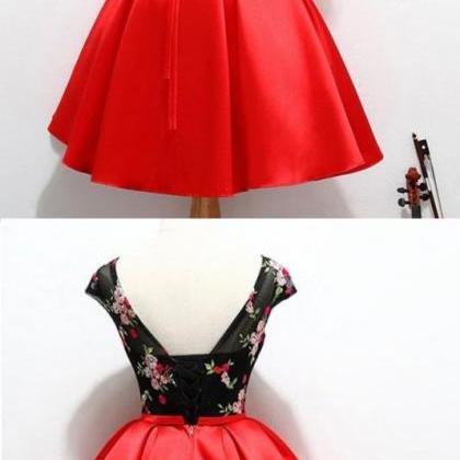 Black And Red Satin Homecoming Party Dresses With..