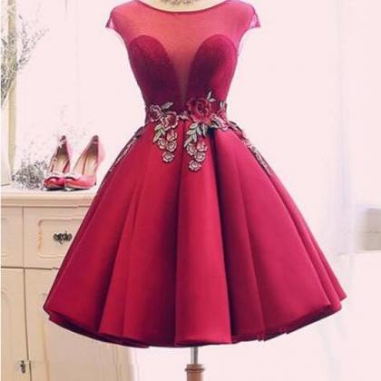 Burgundy Satin Ruched Homecoming Dress, A Line..