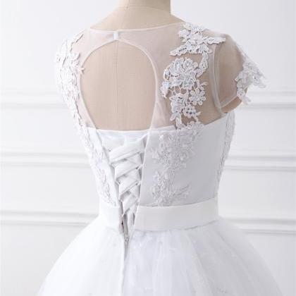 A-line 3d Flower Applique Wedding Dress ,scoop..