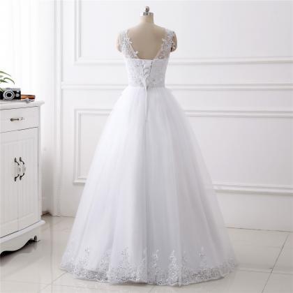 A-line Lace Applique Wedding Dress ,sexy V Neck..