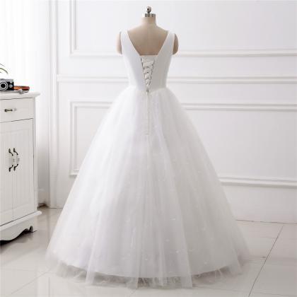 A-line Lace Applique Wedding Dress ,sexy V Neck..