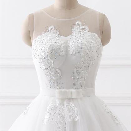 A-line Lace Applique Wedding Dress ,sexy O Neck..