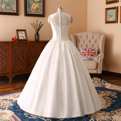 A-line Lace Applique Wedding Dress ,sexy O Neck..
