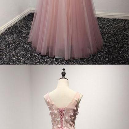 Princess Pink Tulle Formal Dress With Floral..
